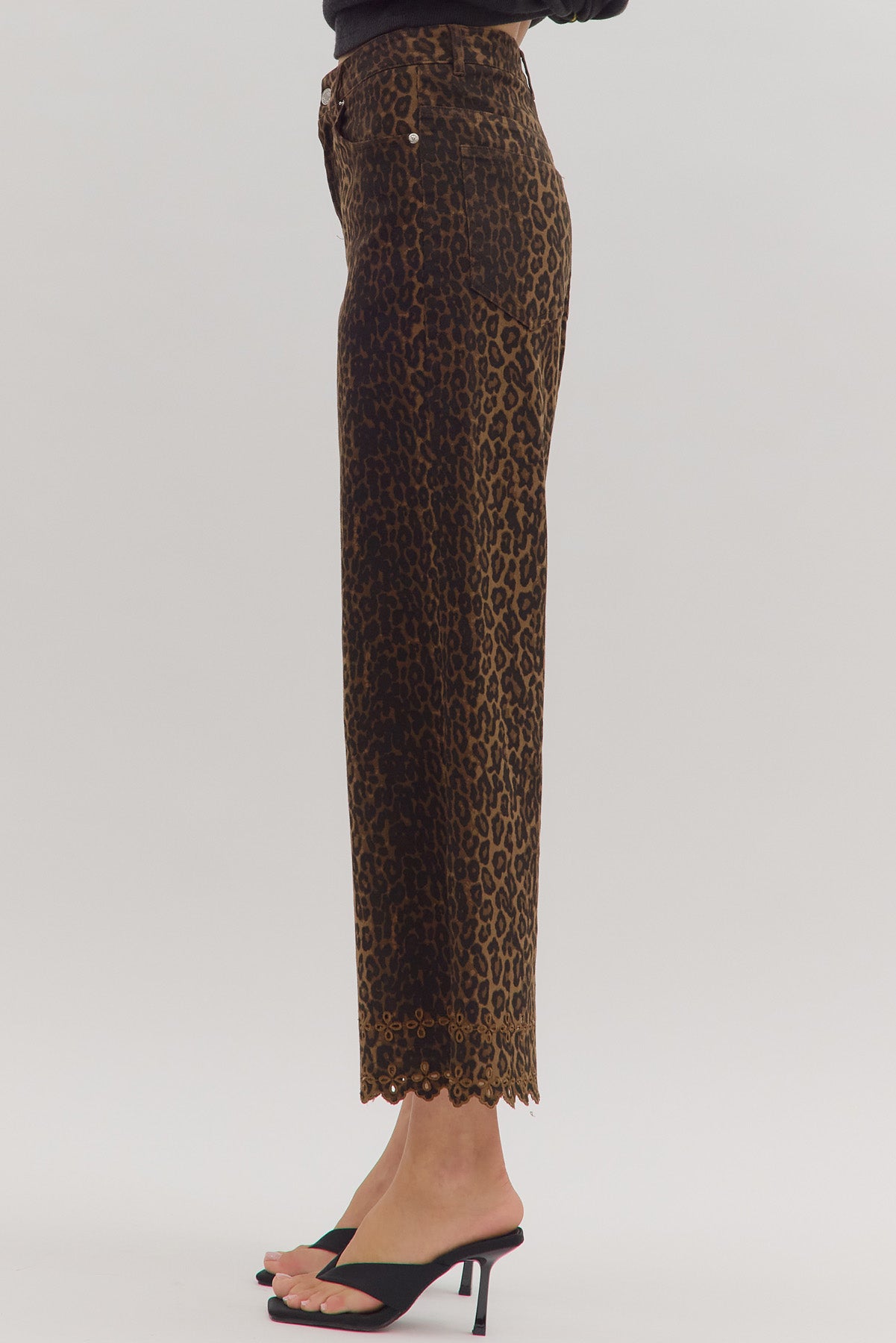 Leopard print pants with floral embroidered hem — Make a (Frost) Impression Pant at Frost Impressions Boutique in Wapakoneta, Ohio.