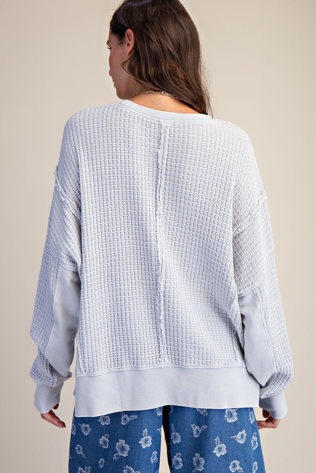 Cloud mineral washed thermal pullover with side slits, ribbed cuffs and hem — Cloud Lane Thermal Pullover from Frost Impressions Boutique.