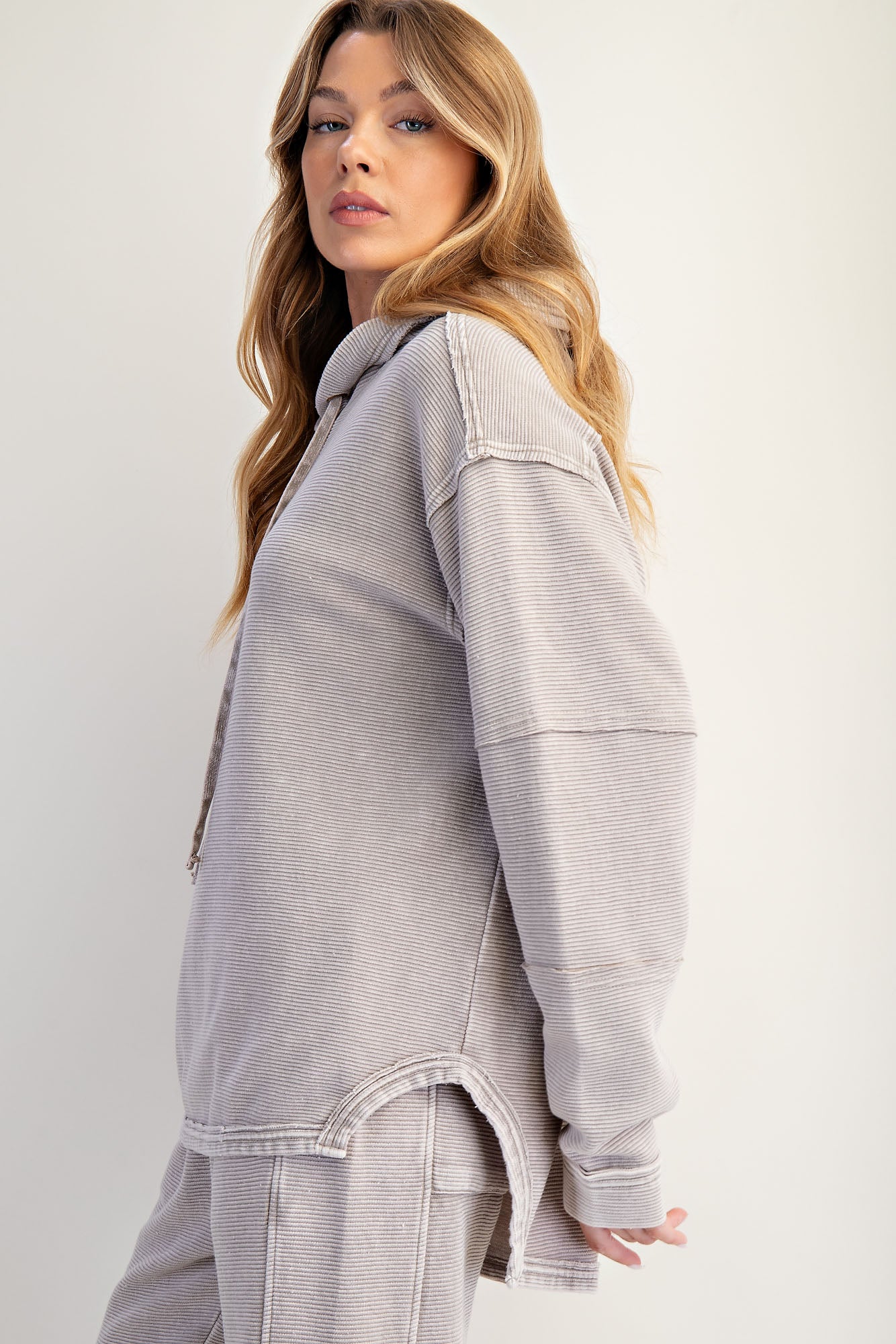 Heather gray mineral washed textured terry lounge set with hoodie pullover and wide-leg pants — Frosted Everyday Set (Heather Gray) from Frost Impressions Boutique.