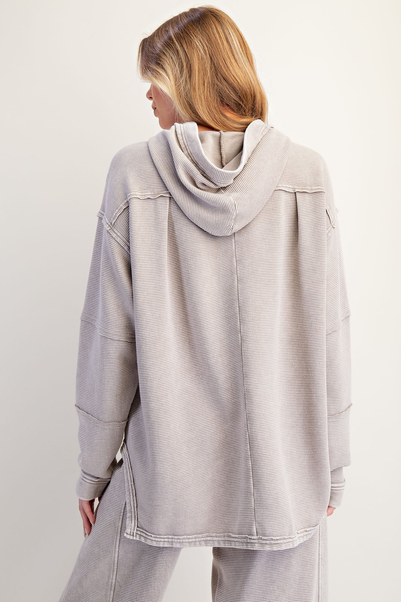 Heather gray mineral washed textured terry lounge set with hoodie pullover and wide-leg pants — Frosted Everyday Set (Heather Gray) from Frost Impressions Boutique.