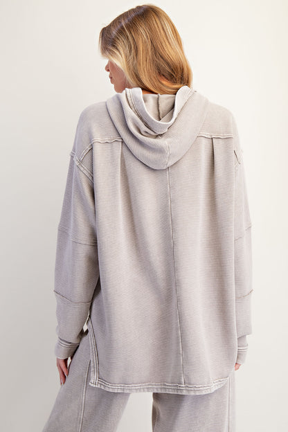 Heather gray mineral washed textured terry lounge set with hoodie pullover and wide-leg pants — Frosted Everyday Set (Heather Gray) from Frost Impressions Boutique.