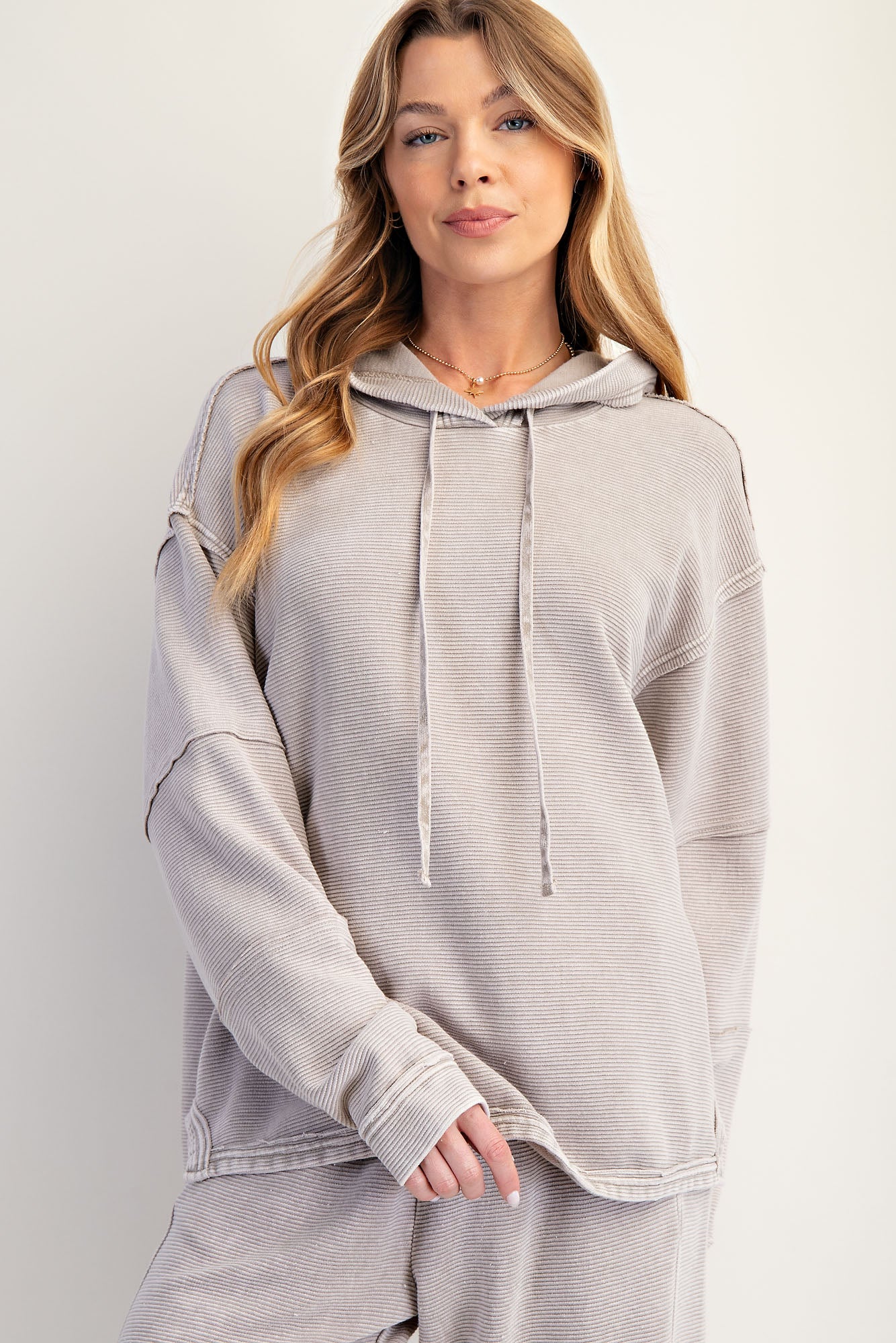 Heather gray mineral washed textured terry lounge set with hoodie pullover and wide-leg pants — Frosted Everyday Set (Heather Gray) from Frost Impressions Boutique.