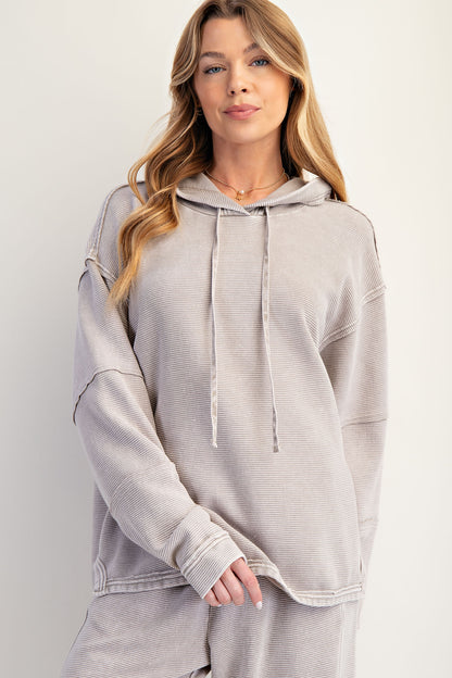 Heather gray mineral washed textured terry lounge set with hoodie pullover and wide-leg pants — Frosted Everyday Set (Heather Gray) from Frost Impressions Boutique.