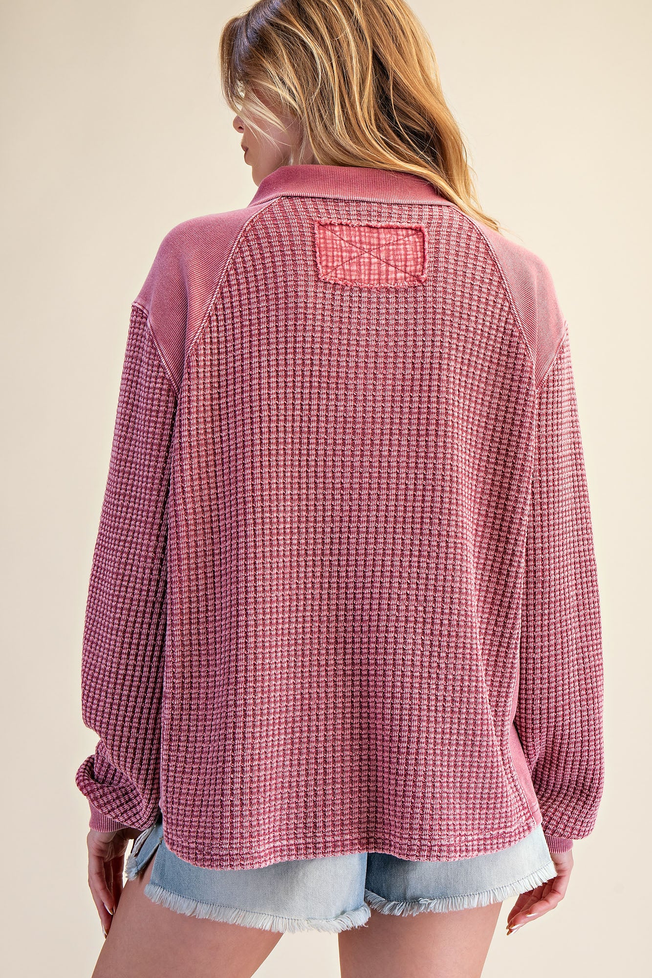 Mulberry mineral washed half zip thermal pullover with stand collar neckline and relaxed fit — Mulberry Lane Thermal Zip Pullover from Frost Impressions Boutique.