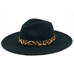 Leopard Trim Felt Hat (Black)