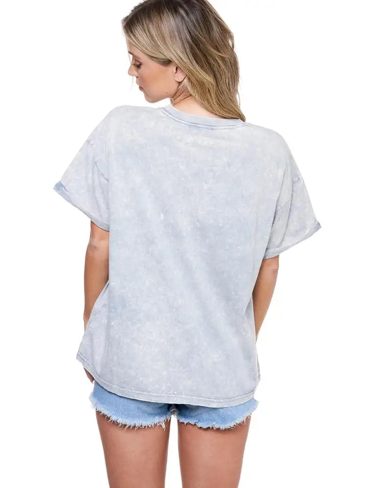 Free Bird eagle graphic mineral-washed gray denim tee with rolled cuffs — Frost Impressions Boutique.