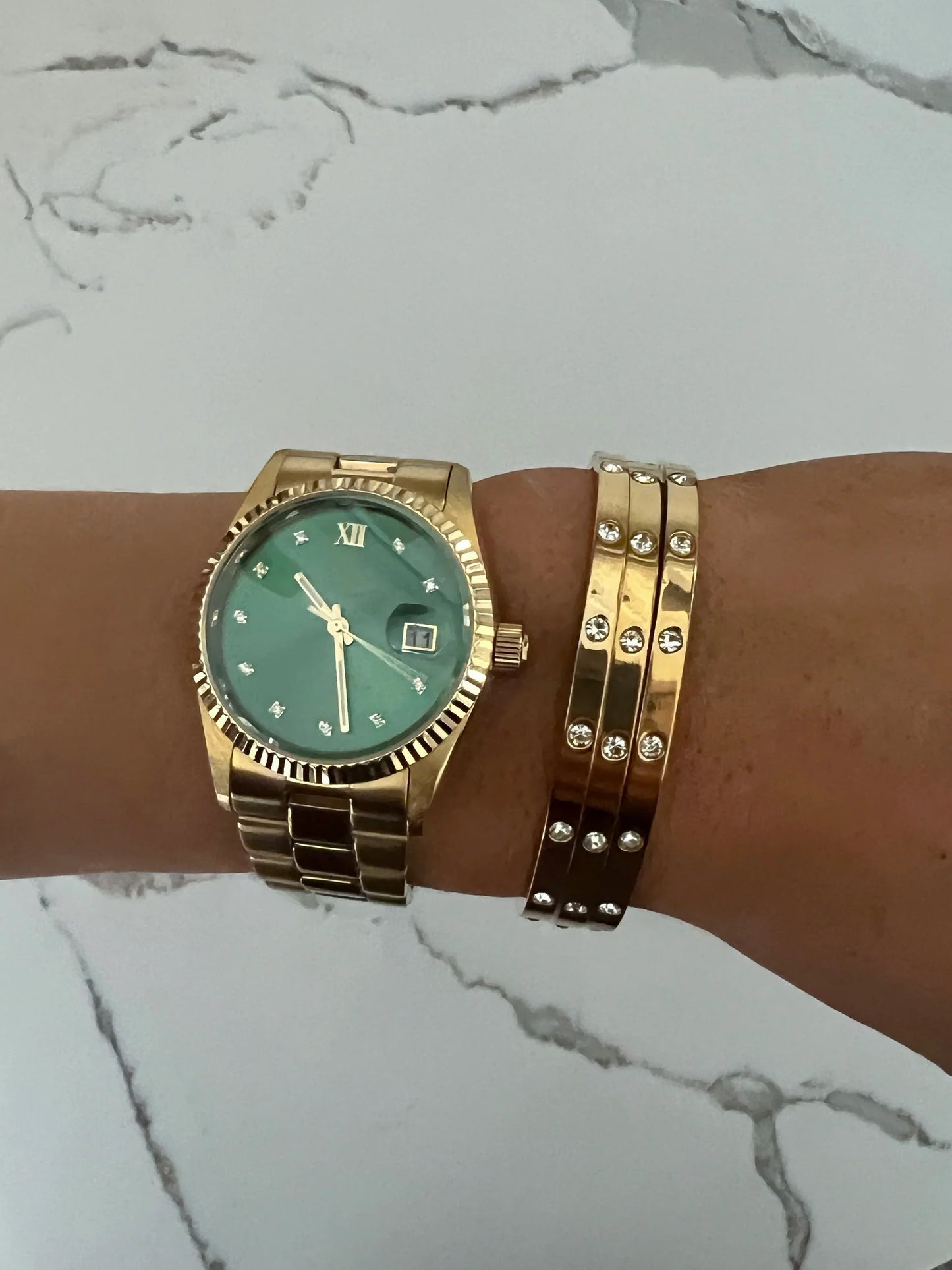 Glam Bangle (Gold) — 18k gold plated stainless steel water-resistant bracelet, available at Frost Impressions Boutique in Wapakoneta, Ohio.