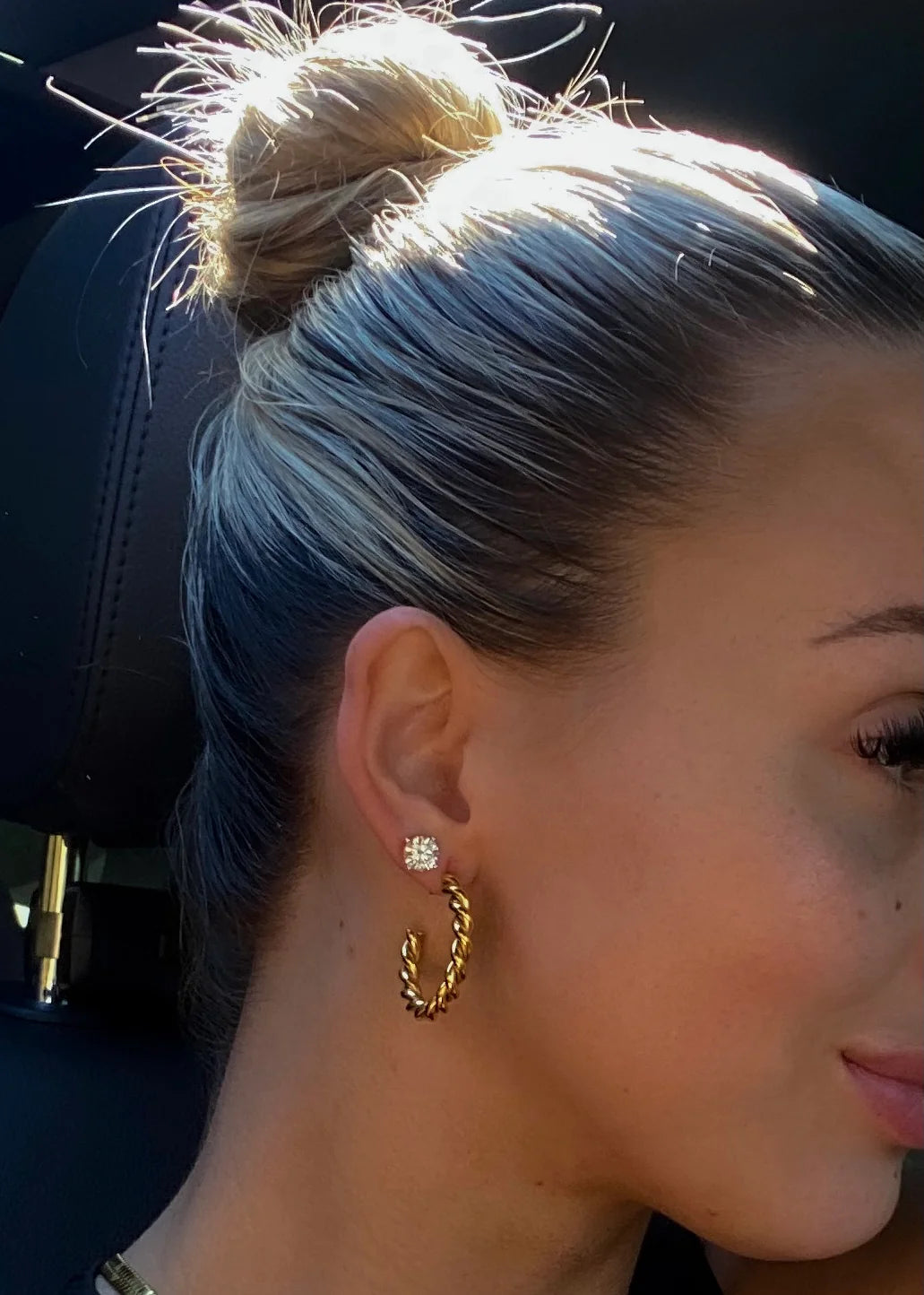 Gold Medium Twist Hoops — 18k gold plated stainless steel water-resistant earrings with lifetime warranty, available at Frost Impressions Boutique in Wapakoneta, Ohio.
