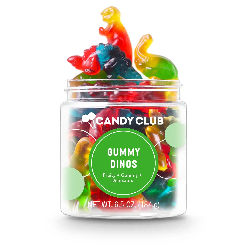 Avery’s Gummy Dinos candy from Candy Club — dinosaur-shaped gummies in fruity flavors, available at Sweet Impressions by Avery.