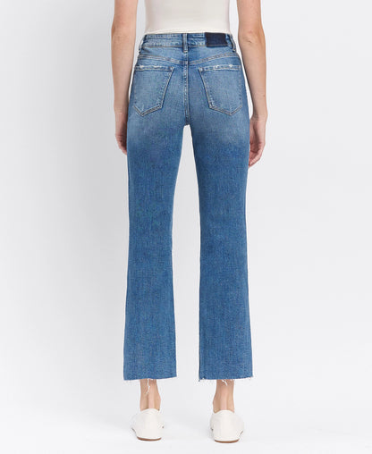 Lennon High Rise Jeans — distressed relaxed ankle straight denim with raw hem and comfort stretch.