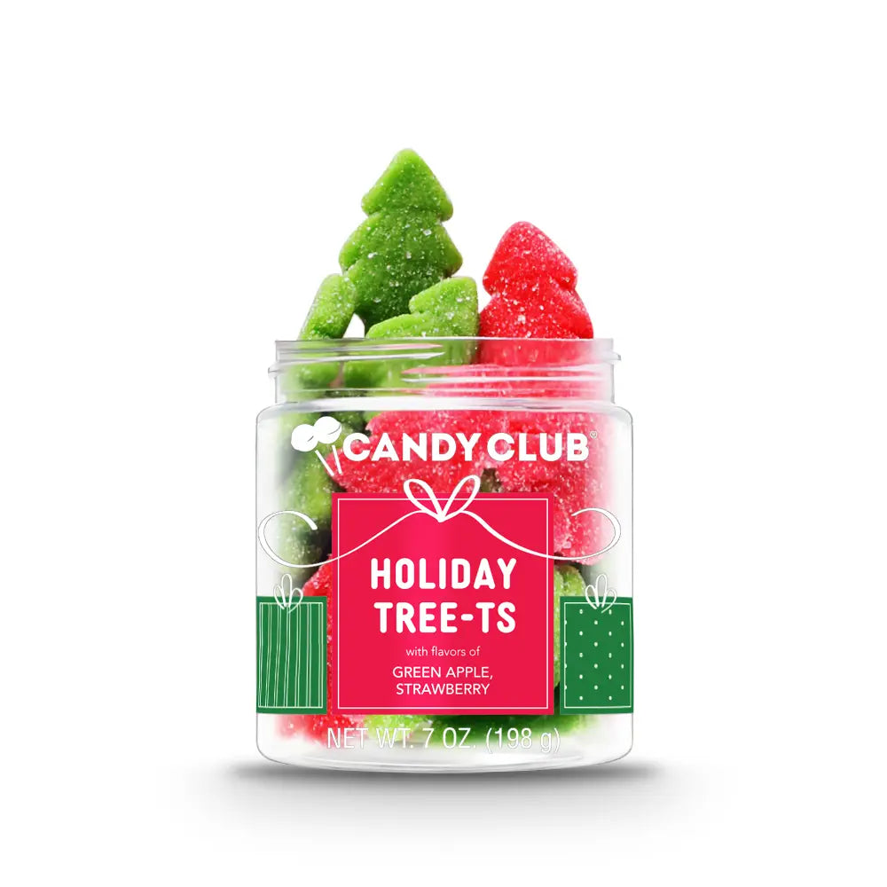 Avery’s Holiday Tree-Ts from Candy Club — tree-shaped tart gummies in strawberry and green apple flavors, available at Sweet Impressions by Avery.