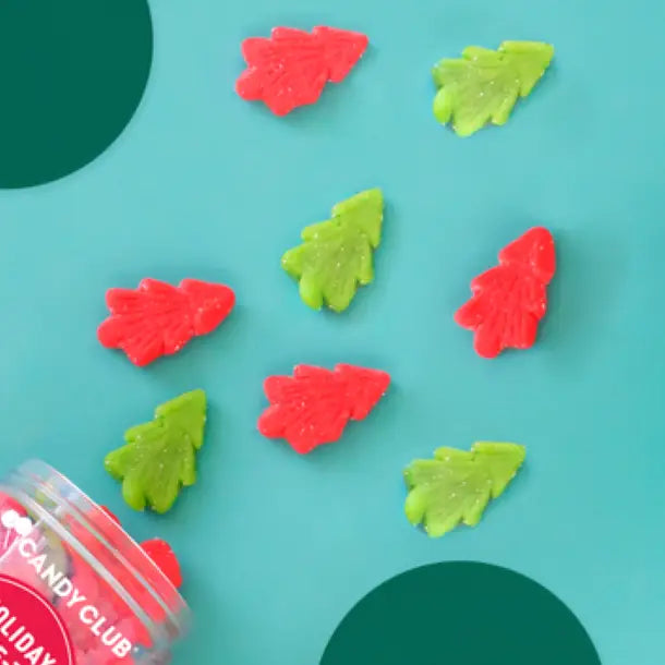 Avery’s Holiday Tree-Ts from Candy Club — tree-shaped tart gummies in strawberry and green apple flavors, available at Sweet Impressions by Avery.