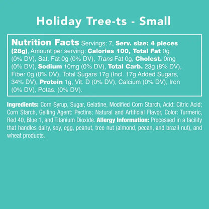 Avery’s Holiday Tree-Ts from Candy Club — tree-shaped tart gummies in strawberry and green apple flavors, available at Sweet Impressions by Avery.