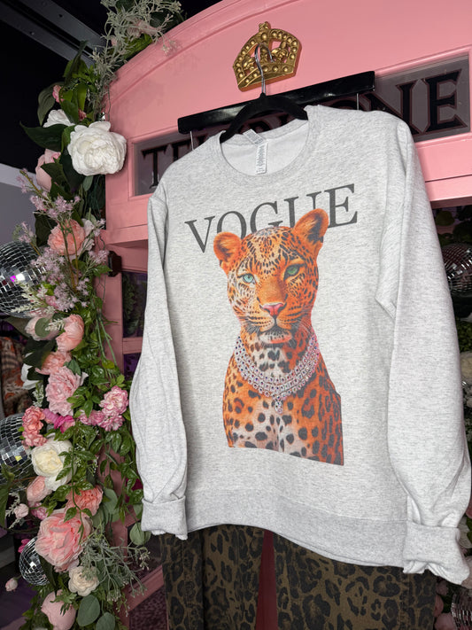 Rhinestone leopard graphic sweatshirt on crewneck from Frost Impressions Boutique in Wapakoneta Ohio