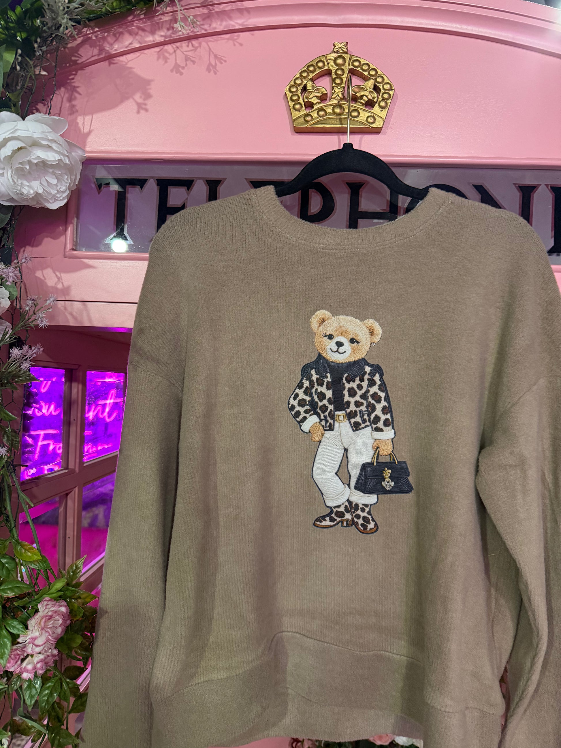 Bougie bear graphic soft long sleeve top from Annie Frost boutique in Wapakoneta Ohio, trendy women’s casual chic boutique apparel