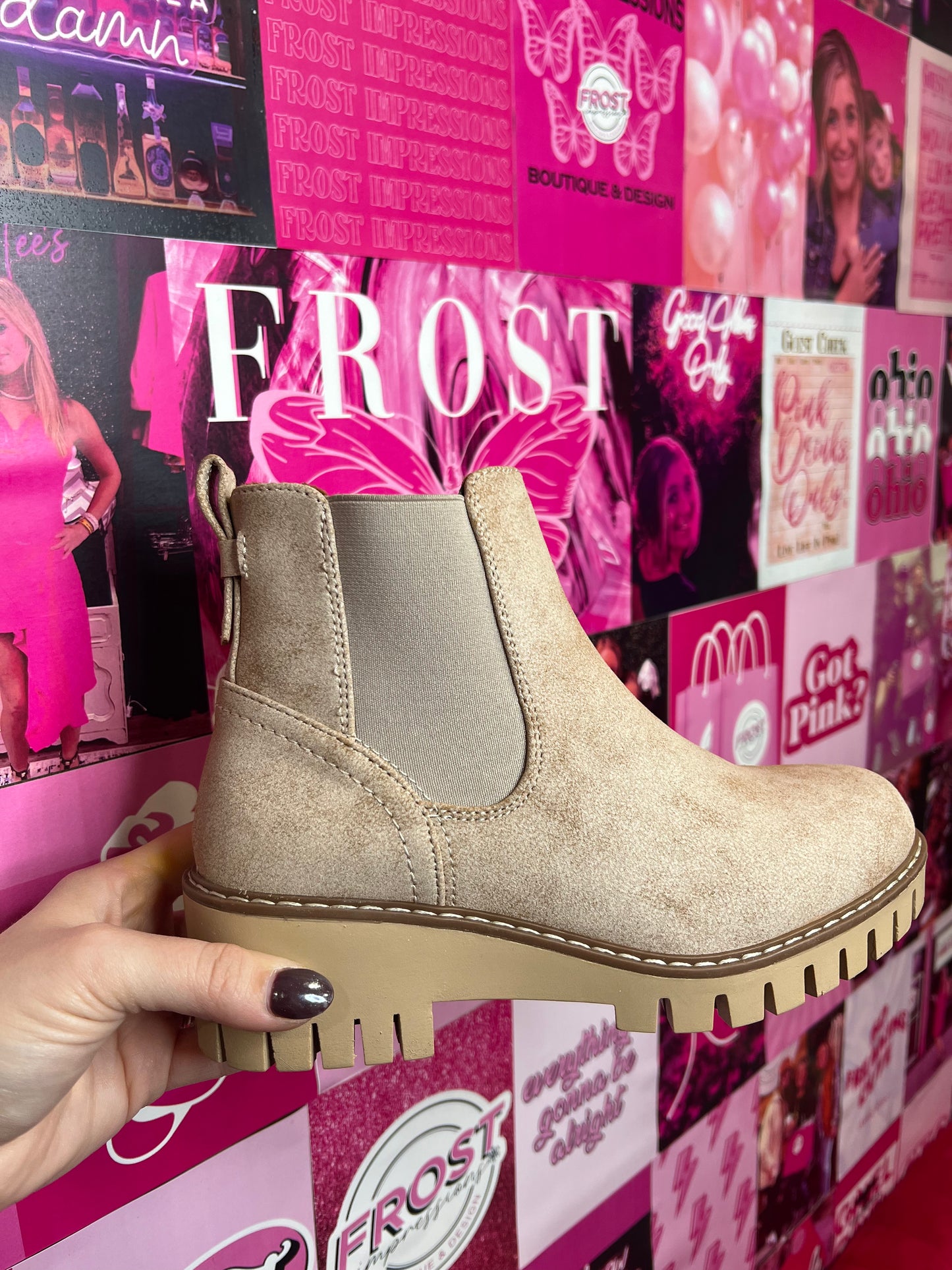 Nude slip-on platform ankle bootie — Pasadena Bootie (Nude) from Frost Impressions Boutique in Wapakoneta, Ohio.