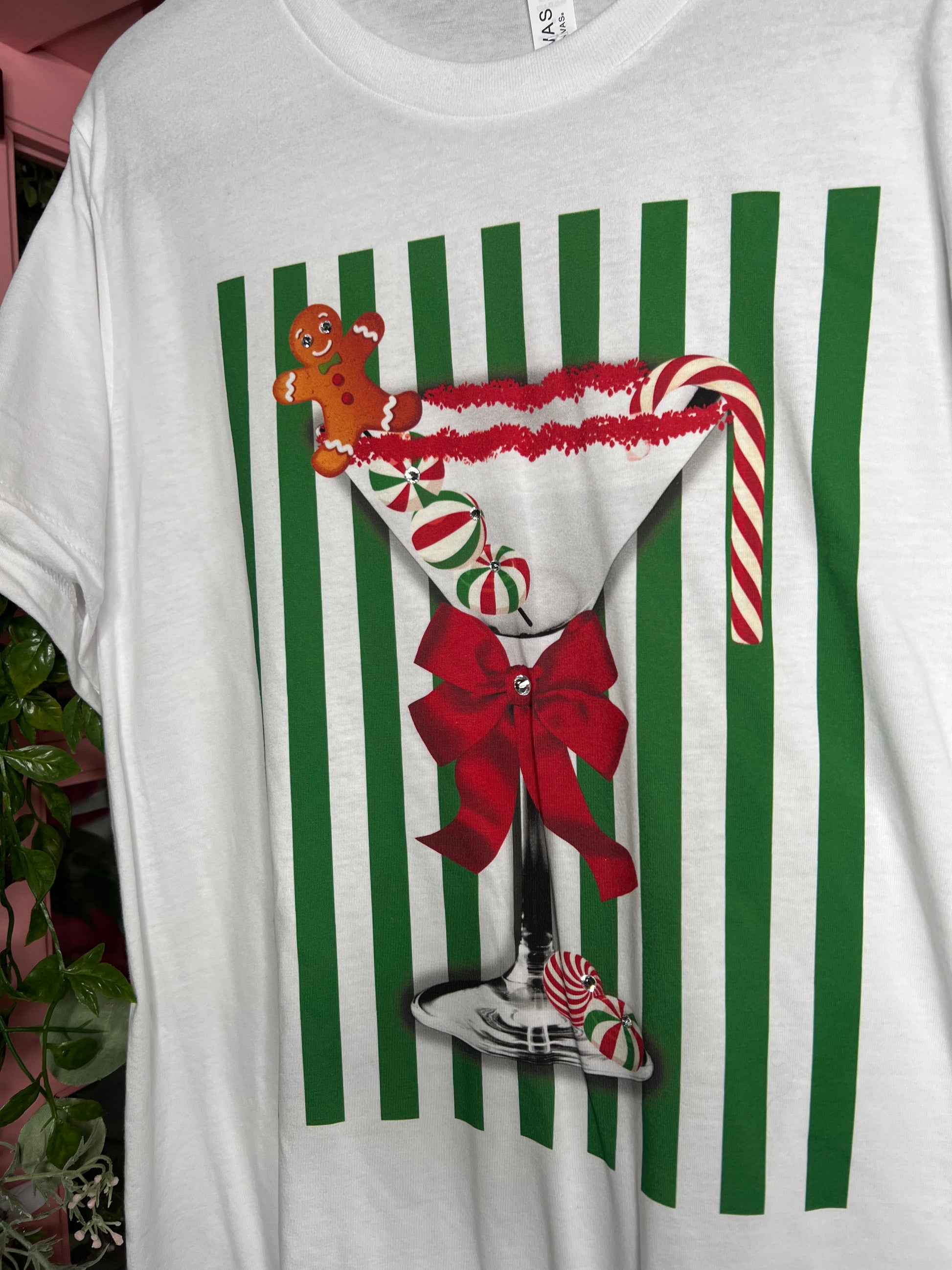 Merry Tini holiday tee with DTG print and sparkling stone detailing — Merry Tini Tee from Frost Impressions Boutique.