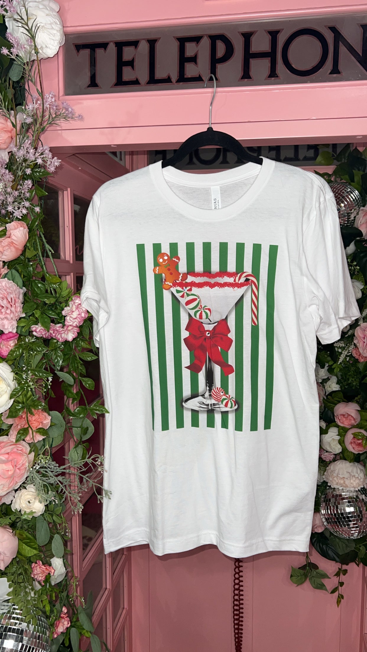 Merry Tini holiday tee with DTG print and sparkling stone detailing — Merry Tini Tee from Frost Impressions Boutique.