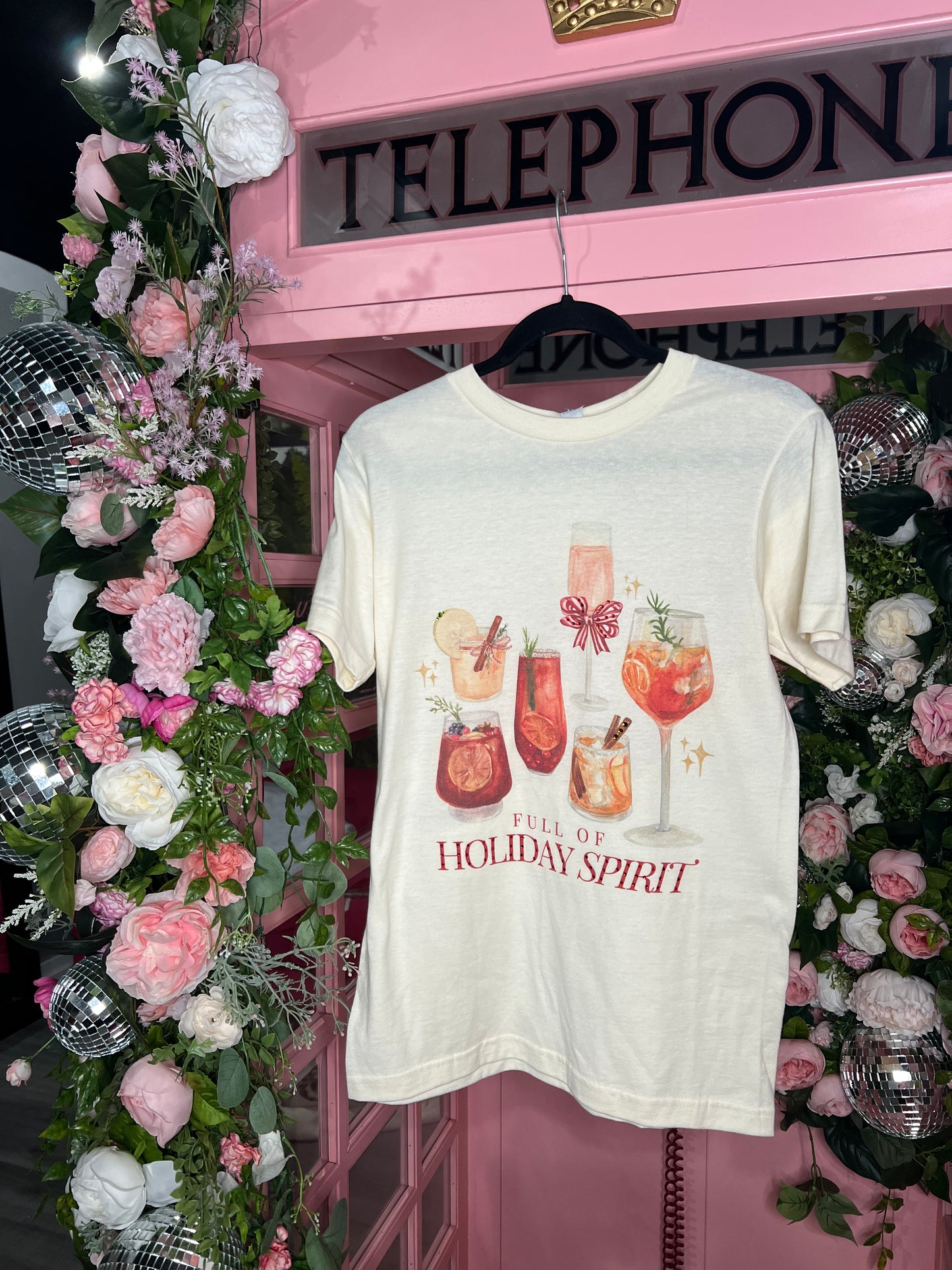 Natural Tultex t-shirt with “Full of Holiday Spirit” DTG print and stone detailing — Full of Holiday Spirit Tee from Frost Impressions Boutique.