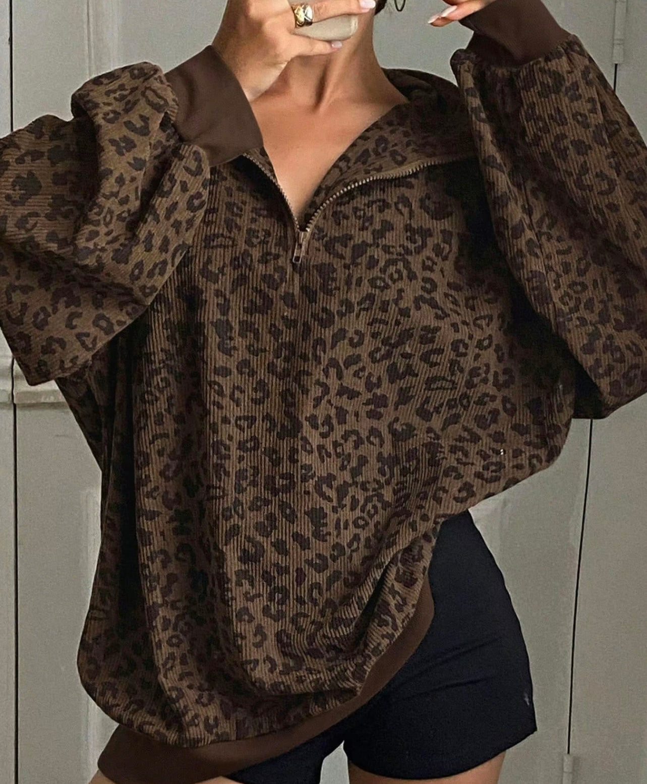 Dark Brown Leopard Pullover