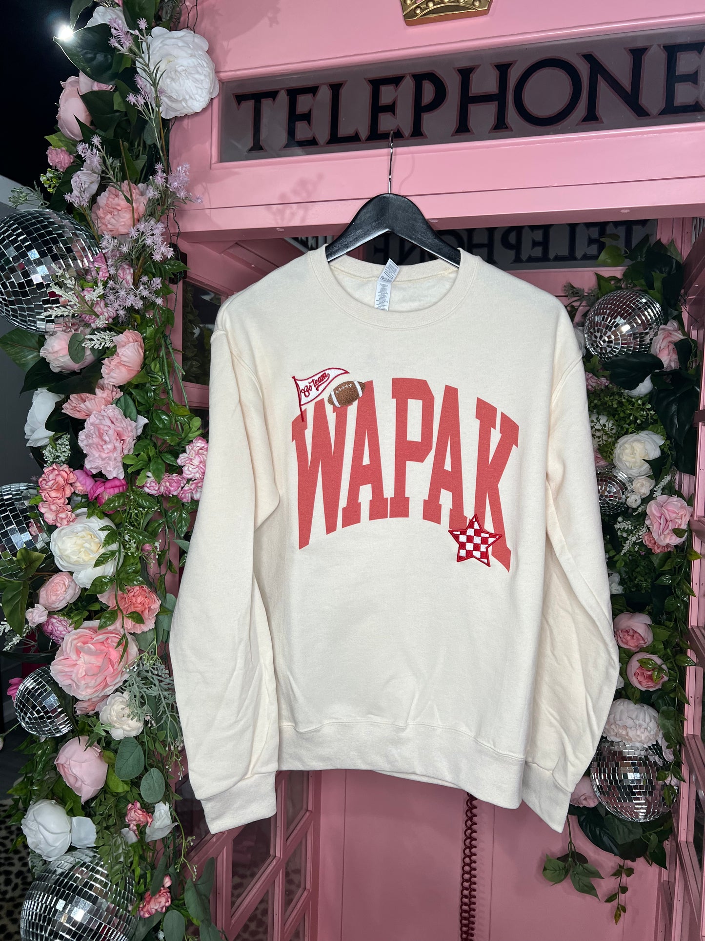 WAPAK embroidered patch crewneck sweatshirt — cozy local hometown sweatshirt from Frost Impressions Boutique in Wapakoneta, Ohio.