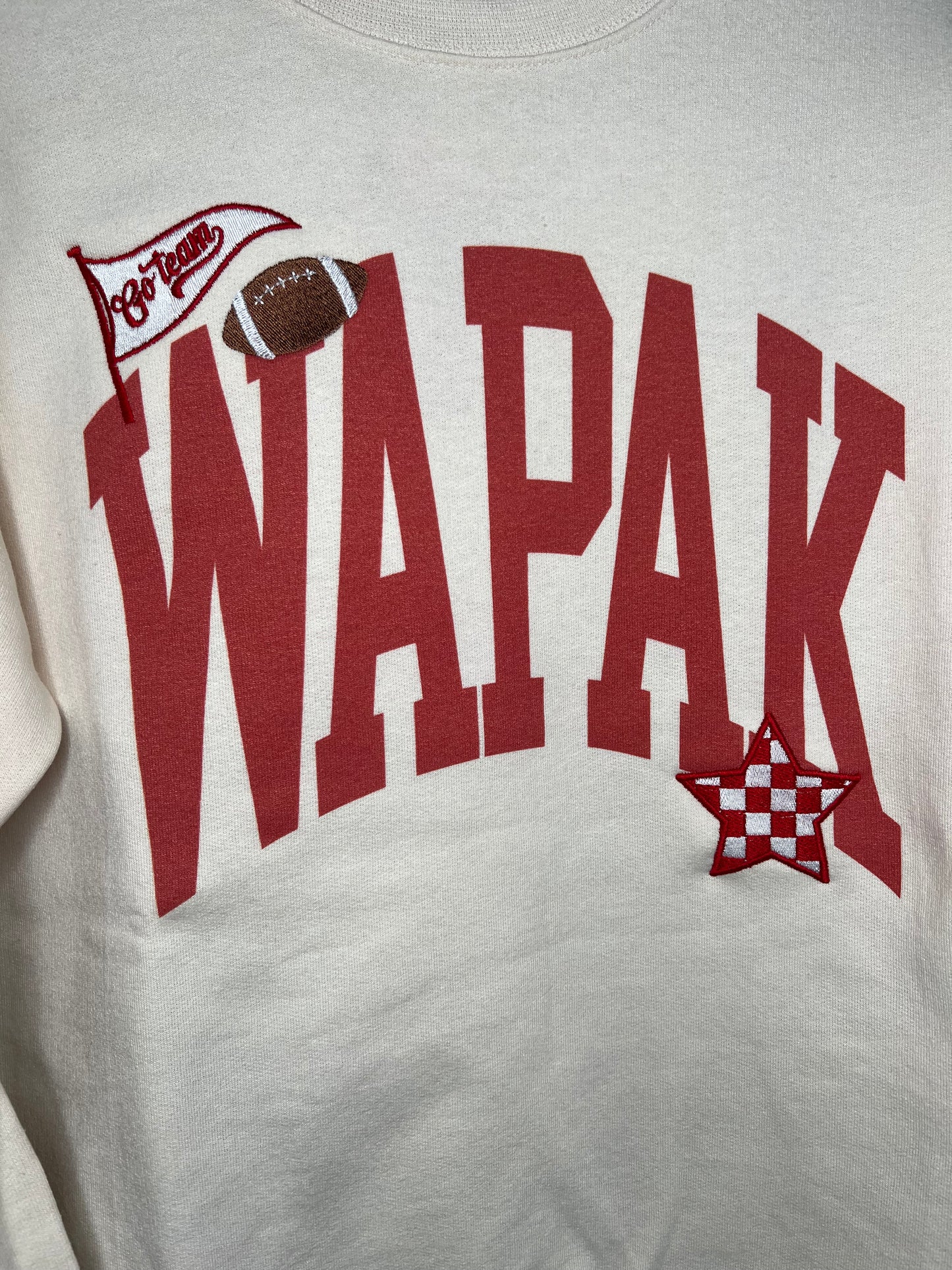WAPAK embroidered patch crewneck sweatshirt — cozy local hometown sweatshirt from Frost Impressions Boutique in Wapakoneta, Ohio.