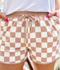 Drawstring Everyday Shorts (Neutral Checkered)