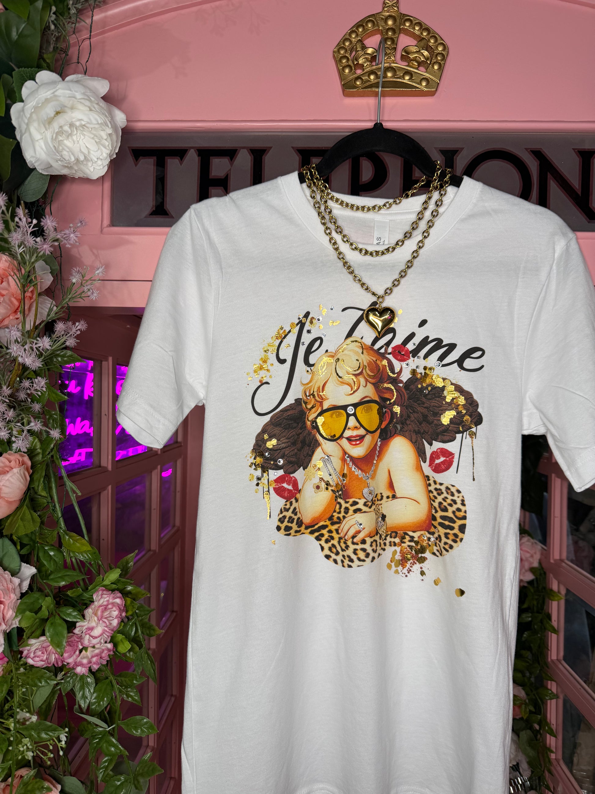 Call Me Cupid Graphic Tee – hand foiled and stamped sublimated graphic tee on Bella Canvas from Frost Boutique in Wapakoneta, Ohio