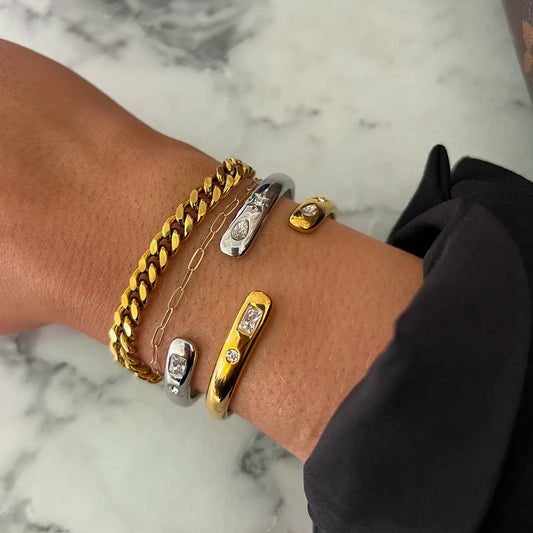 Jordan Bangle (Gold) — 18k gold plated stainless steel water-resistant bracelet, available at Frost Impressions Boutique in Wapakoneta, Ohio.