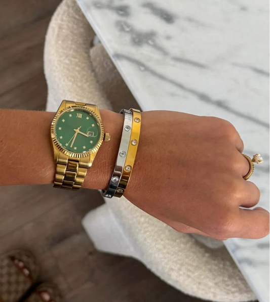 Luxe Bangle — 18k gold plated stainless steel water-resistant bracelet with lifetime warranty, available at Frost Impressions Boutique in Wapakoneta, Ohio.