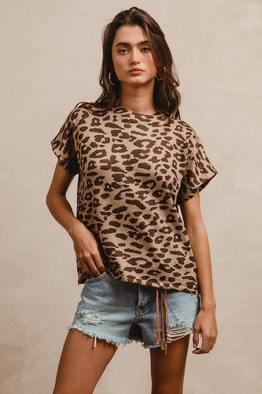 Leopard print knit sweater top with soft cozy texture — Wild At Heart Knit Top from Frost Impressions Boutique.