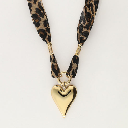 Leopard Print Heart Stainless Steel Necklace — heart-shaped leopard print pendant on stainless steel chain from Frost Impressions Boutique in Wapakoneta, Ohio.