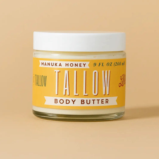 Manuka Honey + Rosehip Tallow Body Butter — deeply hydrating natural skincare made with grass-fed tallow, manuka honey, and rosehip oil, available at Frost Impressions Boutique in Wapakoneta, Ohio.