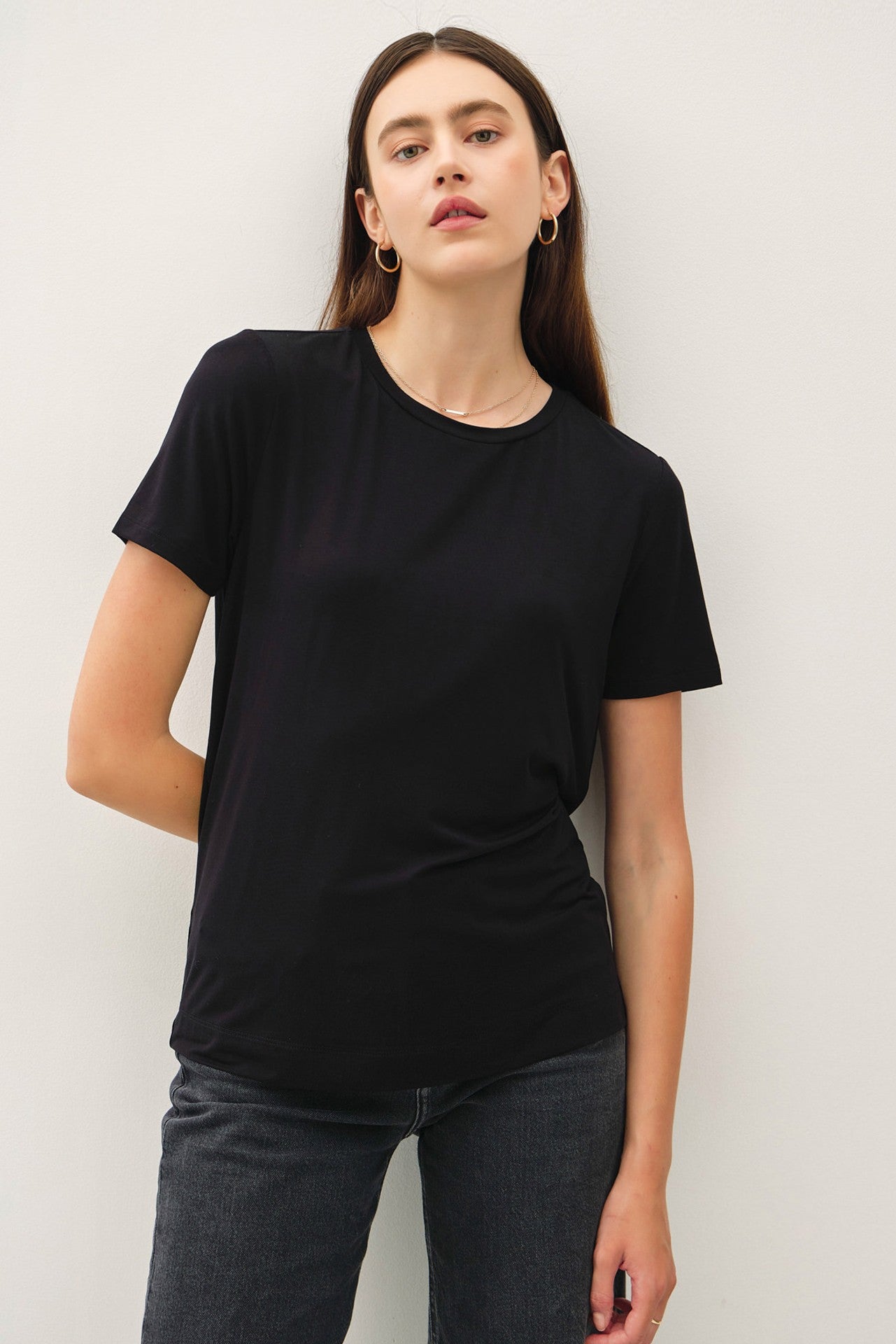 Black round neck short sleeve bamboo modal t-shirt — Frost Favorite Basic Tee (Black) from Frost Impressions Boutique.