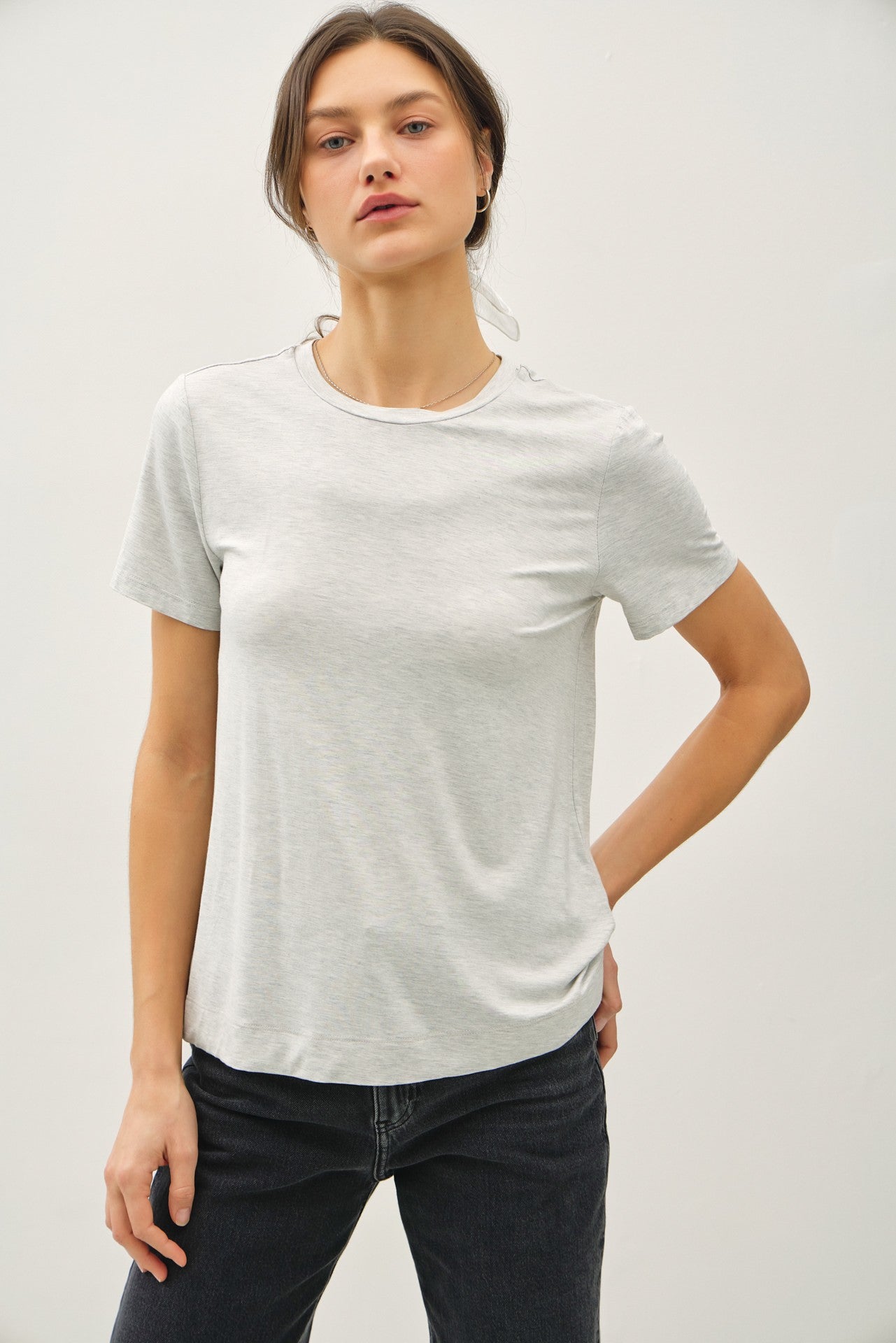 Heather grey round neck short sleeve bamboo modal t-shirt — Frost Favorite Basic Tee (H. Grey) from Frost Impressions Boutique.