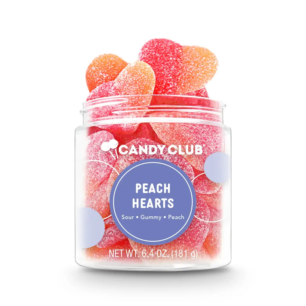 Avery’s Peach Hearts from Candy Club — peach-flavored heart-shaped gummies, available at Sweet Impressions by Avery.