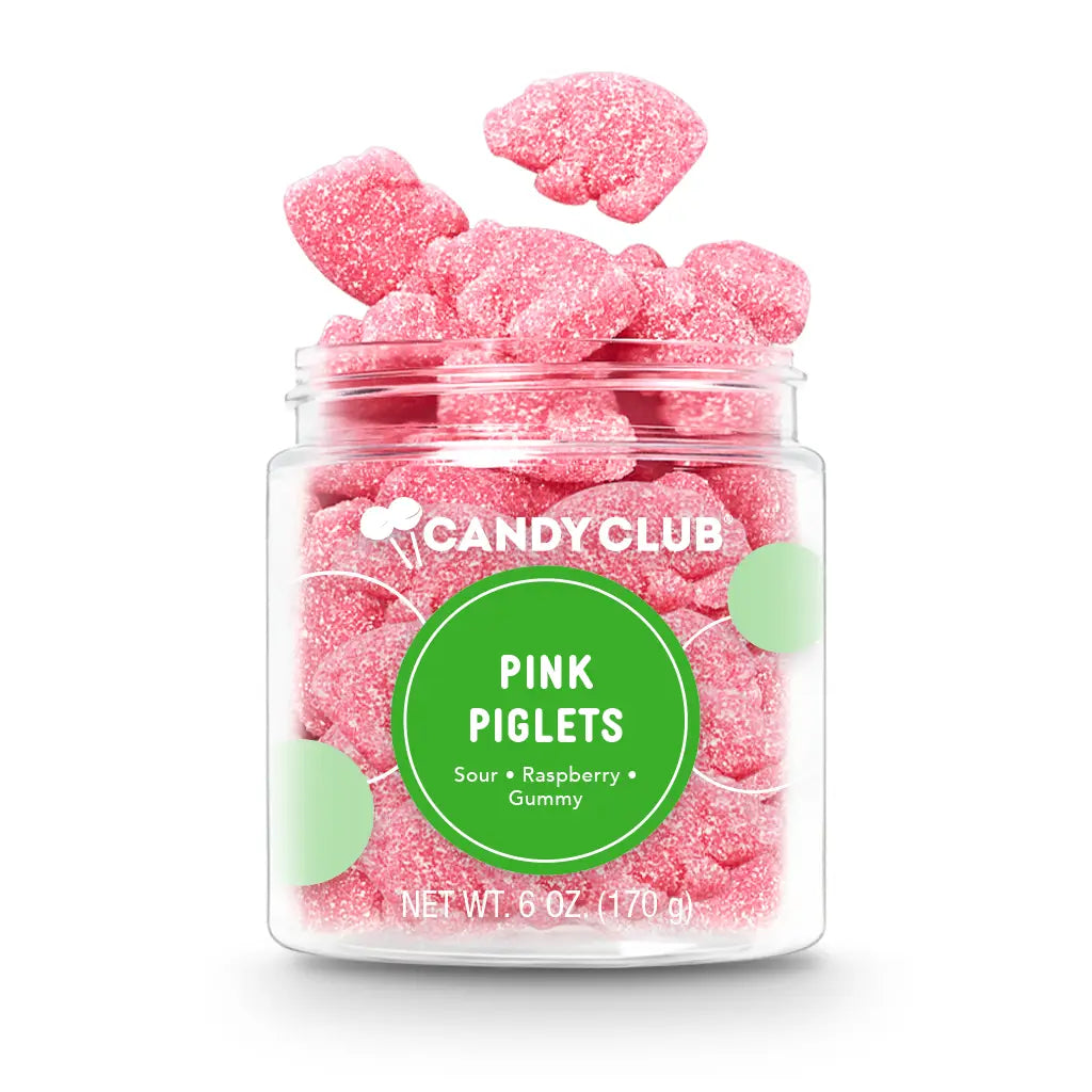 Avery’s Pink Piglets from Candy Club — adorable pig-shaped gummies with sweet-tart berry flavor, available at Sweet Impressions by Avery.