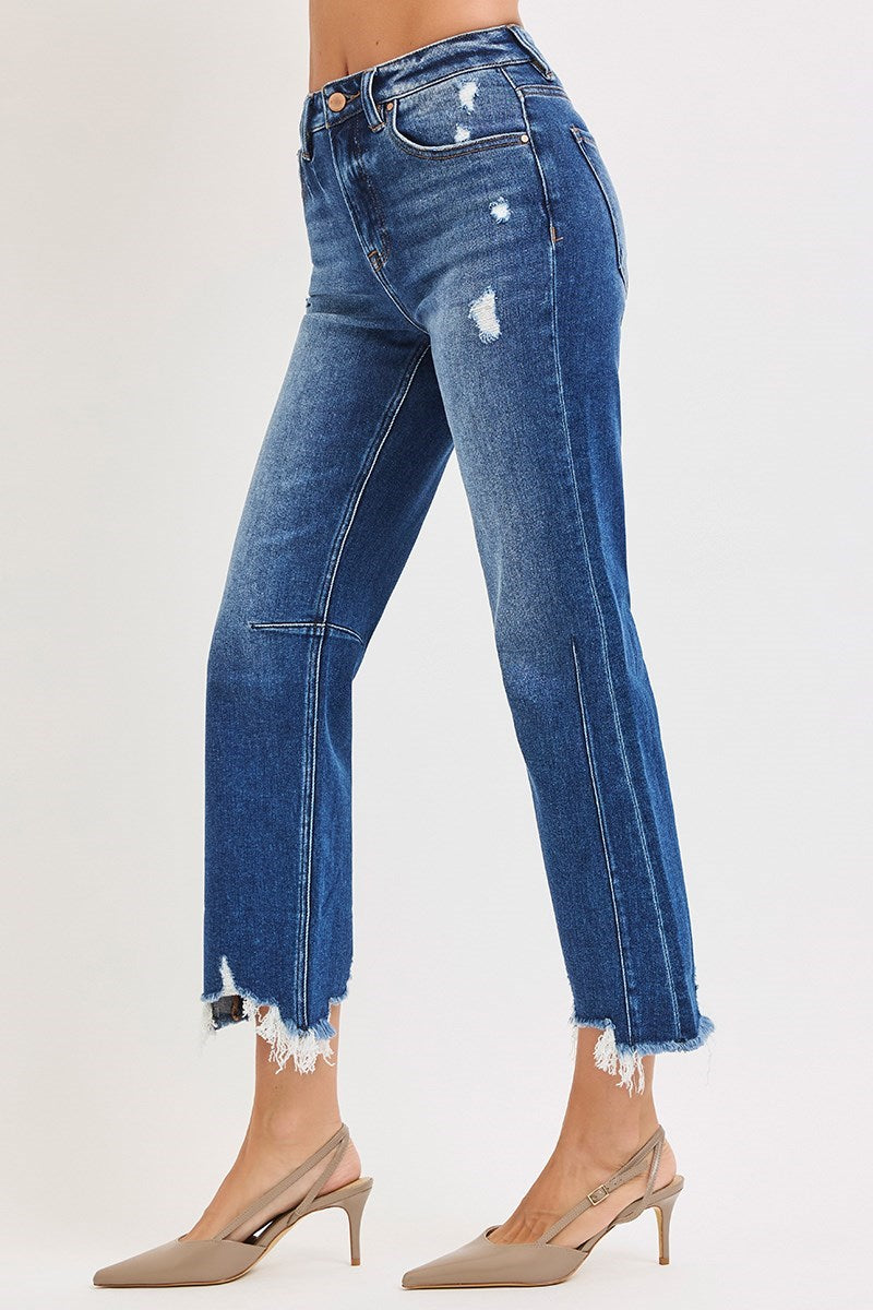 High rise crop straight jeans with distressed raw hem — Frosted Edge Jeans from Frost Impressions Boutique.