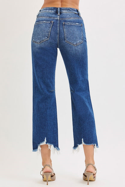 High rise crop straight jeans with distressed raw hem — Frosted Edge Jeans from Frost Impressions Boutique.