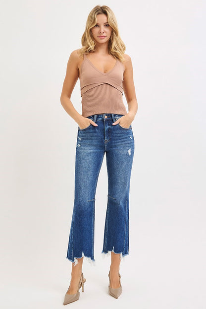 High rise crop straight jeans with distressed raw hem — Frosted Edge Jeans from Frost Impressions Boutique.