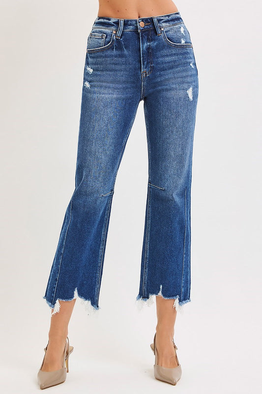 High rise crop straight jeans with distressed raw hem — Frosted Edge Jeans from Frost Impressions Boutique.