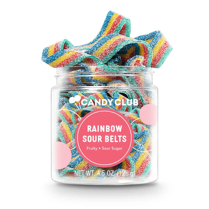 Avery’s Rainbow Sour Belts from Candy Club — colorful sour candy belts coated in tangy sugar, available at Sweet Impressions by Avery.