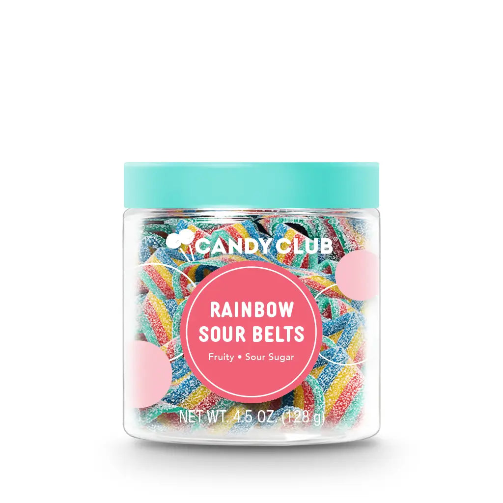 Avery’s Rainbow Sour Belts from Candy Club — colorful sour candy belts coated in tangy sugar, available at Sweet Impressions by Avery.