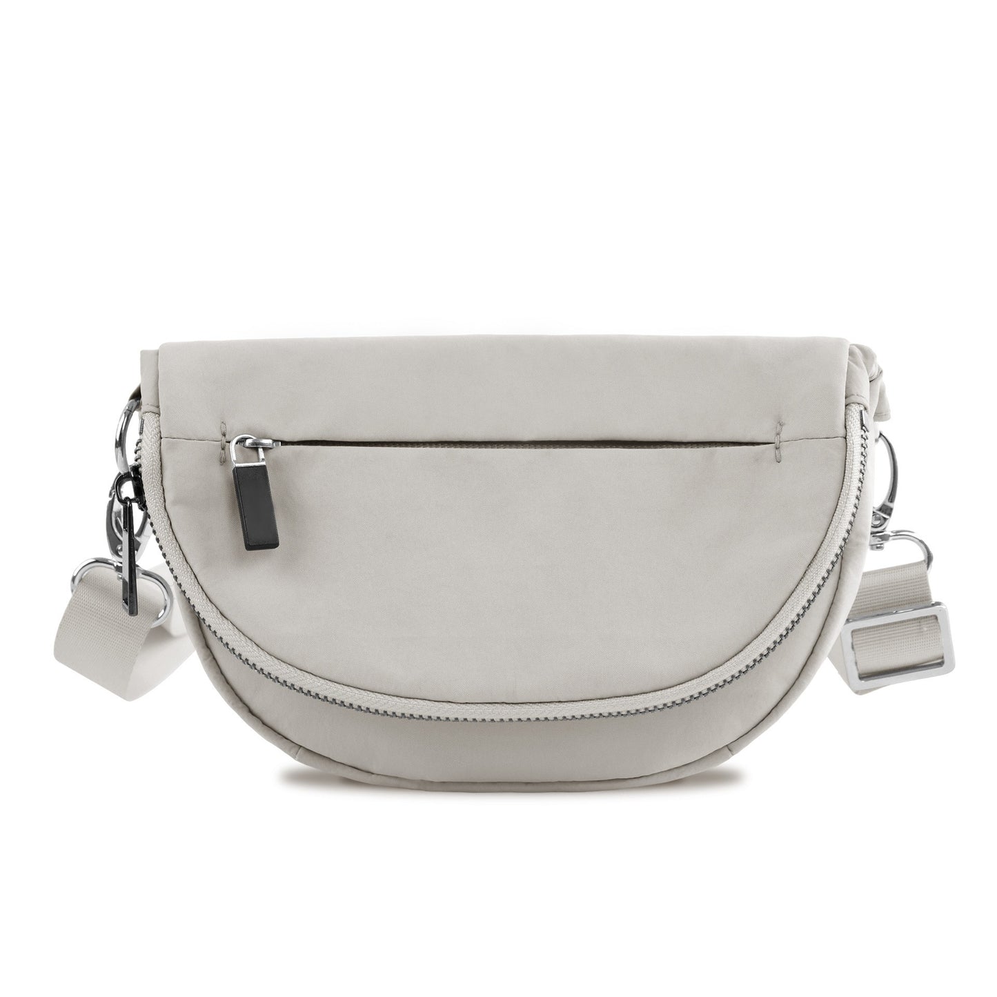 Riley All Around Foldover Crossbody (Gray) — gray nylon crossbody bag with foldover top, adjustable strap, and silver hardware, available at Frost Impressions Boutique in Wapakoneta, Ohio.