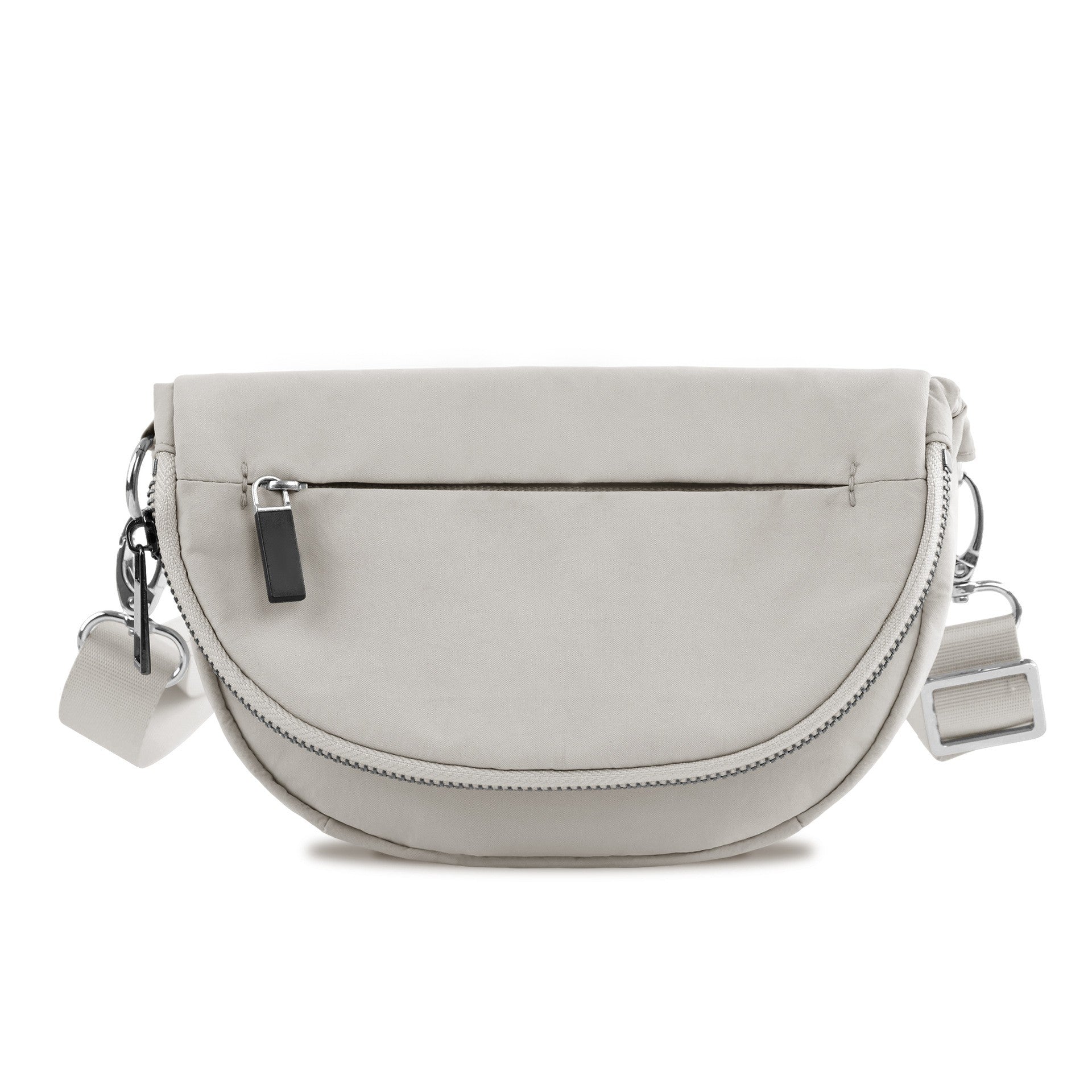 Riley All Around Foldover Crossbody (Gray) — gray nylon crossbody bag with foldover top, adjustable strap, and silver hardware, available at Frost Impressions Boutique in Wapakoneta, Ohio.