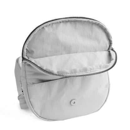 Riley All Around Foldover Crossbody (Gray) — gray nylon crossbody bag with foldover top, adjustable strap, and silver hardware, available at Frost Impressions Boutique in Wapakoneta, Ohio.