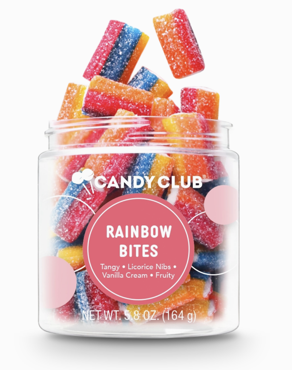Avery’s Rainbow Bites from Candy Club — rainbow-striped chewy candy with a sweet vanilla cream center, available at Sweet Impressions by Avery.