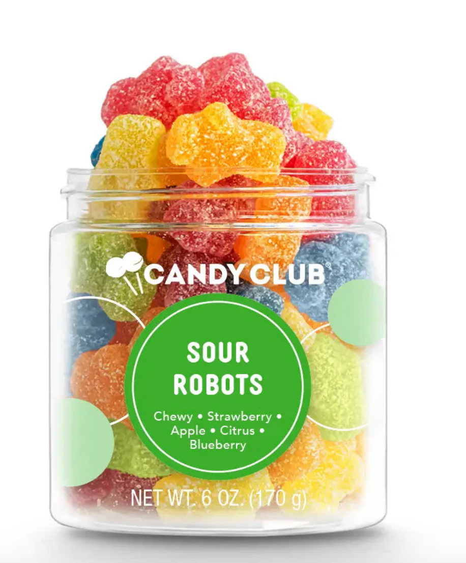 Avery’s Sour Robots from Candy Club — sour gummy robot candies in citrus and berry flavors, available at Sweet Impressions by Avery.