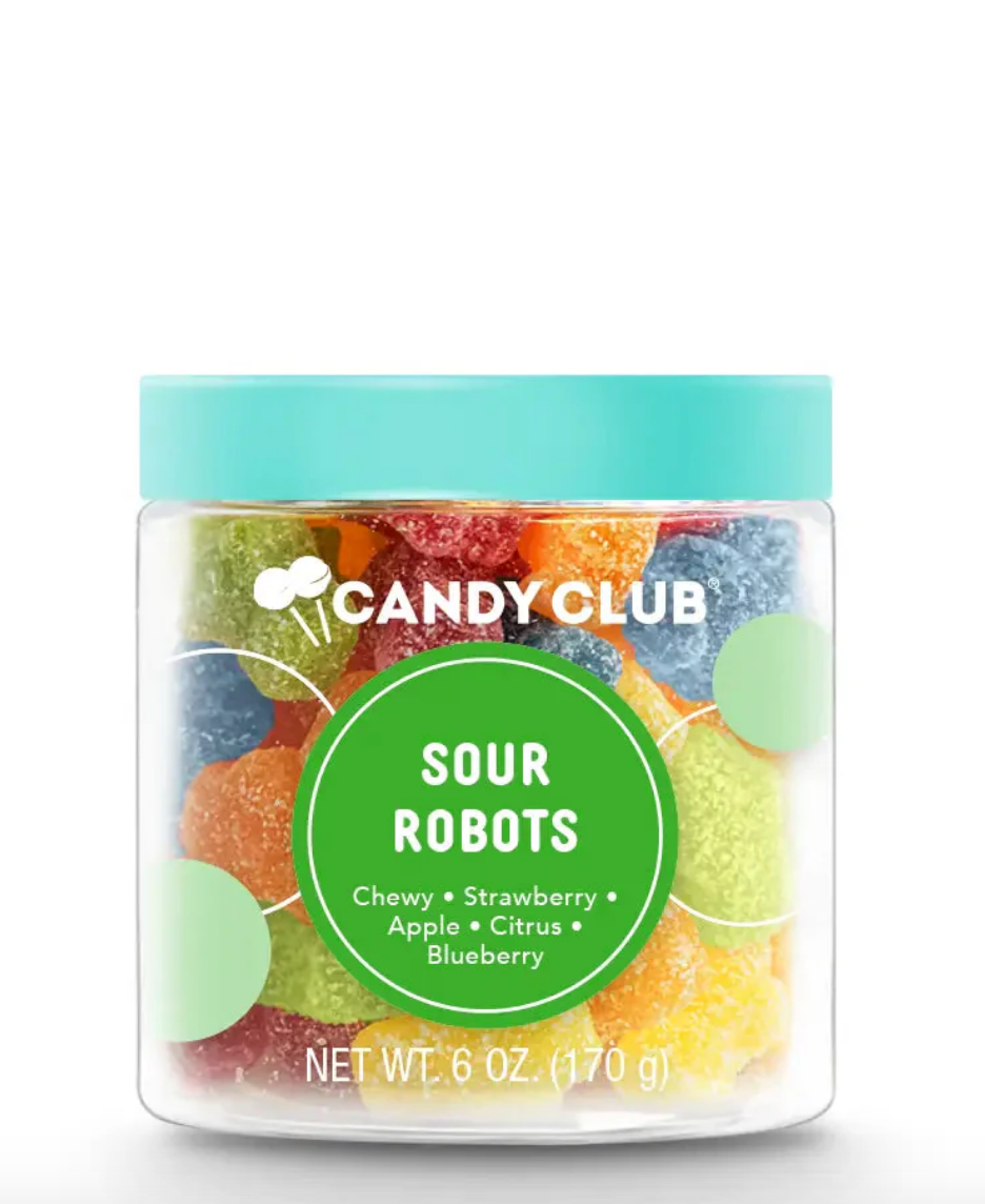 Avery’s Sour Robots from Candy Club — sour gummy robot candies in citrus and berry flavors, available at Sweet Impressions by Avery.