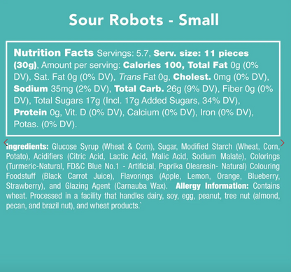 Avery’s Sour Robots from Candy Club — sour gummy robot candies in citrus and berry flavors, available at Sweet Impressions by Avery.